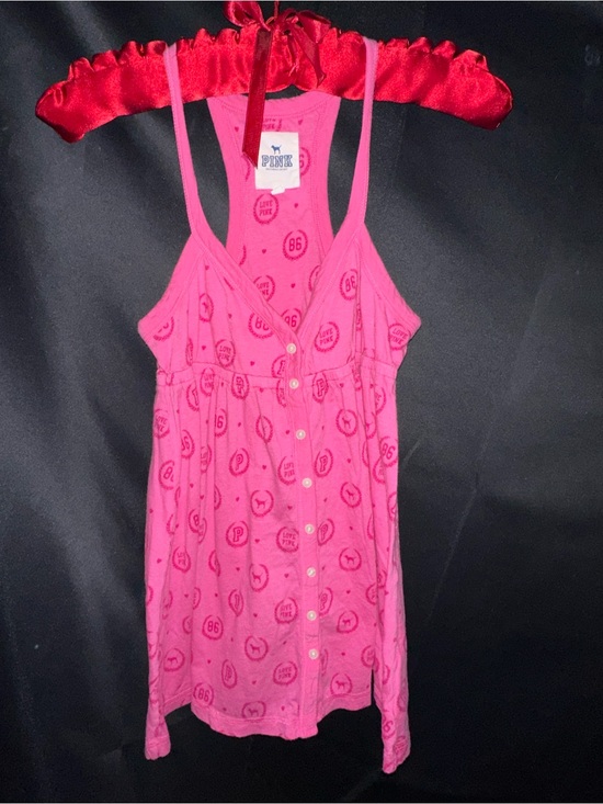 PINK Victoria's Secret Tops - PINK Victoria's Secret Hot Pink Logo-Print Button-Front Cami
